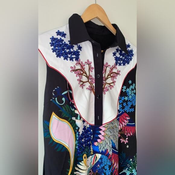 Burryco Floral Folklore Blouse Dress V Neck - Picture 5 of 16